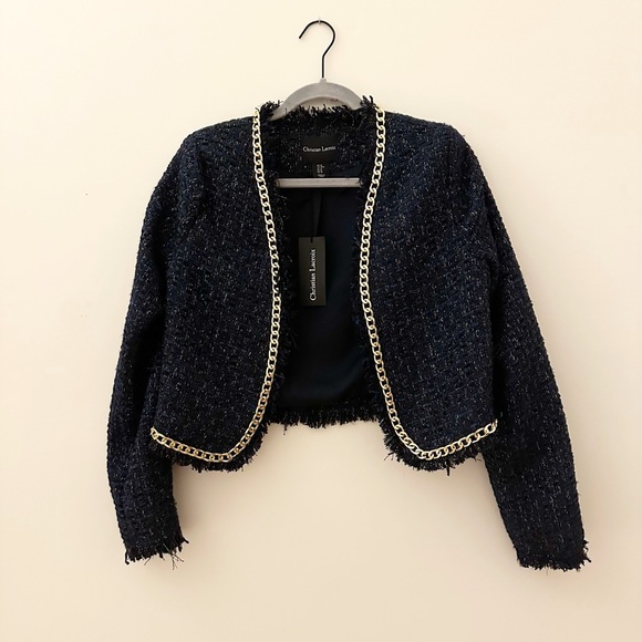 Christian Lacroix Cropped Shimmery Blue Gold Blazer Sz M - Picture 2 of 13